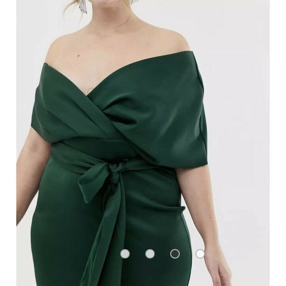 NWT ASOS DESIGN Curve Green Fallen Shoulder Midi Pencil Dress US Size 24 Plus - Picture 2 of 8
